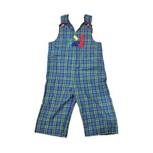 Vintage Funtaisia Too!‎ Plaid Overalls 2T Dinosaur Applique USA Made